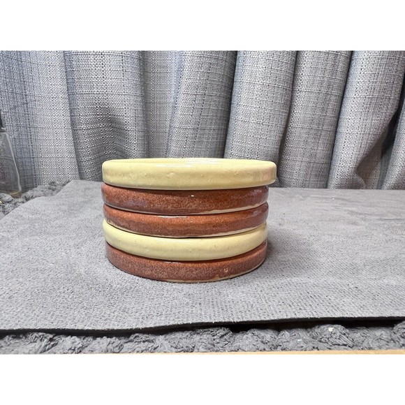 PIGEON FORGE POTTERY Buttermold Print Round Coasters Fall Harvest Brown Biege - Picture 10 of 13